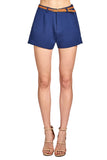 Solid Mid Waist Front Slit Hem With Belt Short Pants