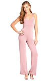 V Neck With Back Cross Strap Long Wide Palazzo Leg Stretchy Jumpsuit