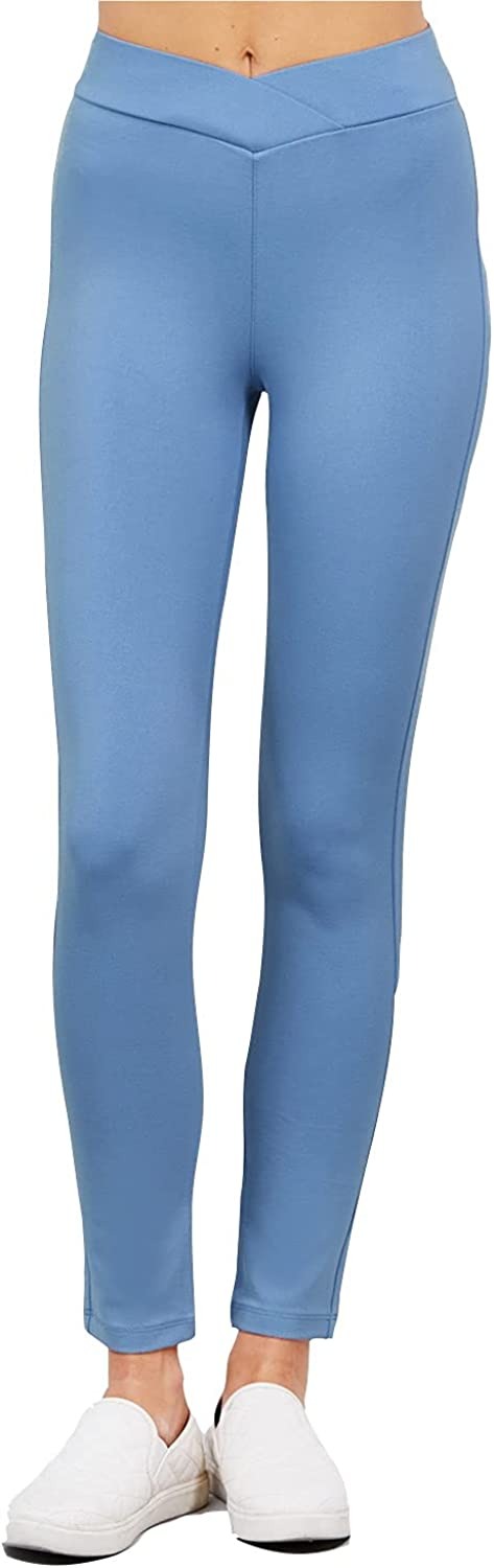 Women's Cross Waist Seagull Shaped Elastic Waist Skinny Ponte Low-Rise Leggings Yoga Pants