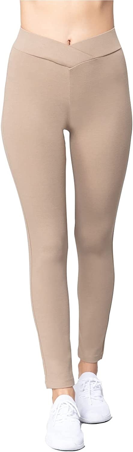 Women's Cross Waist Seagull Shaped Elastic Waist Skinny Ponte Low-Rise Leggings Yoga Pants