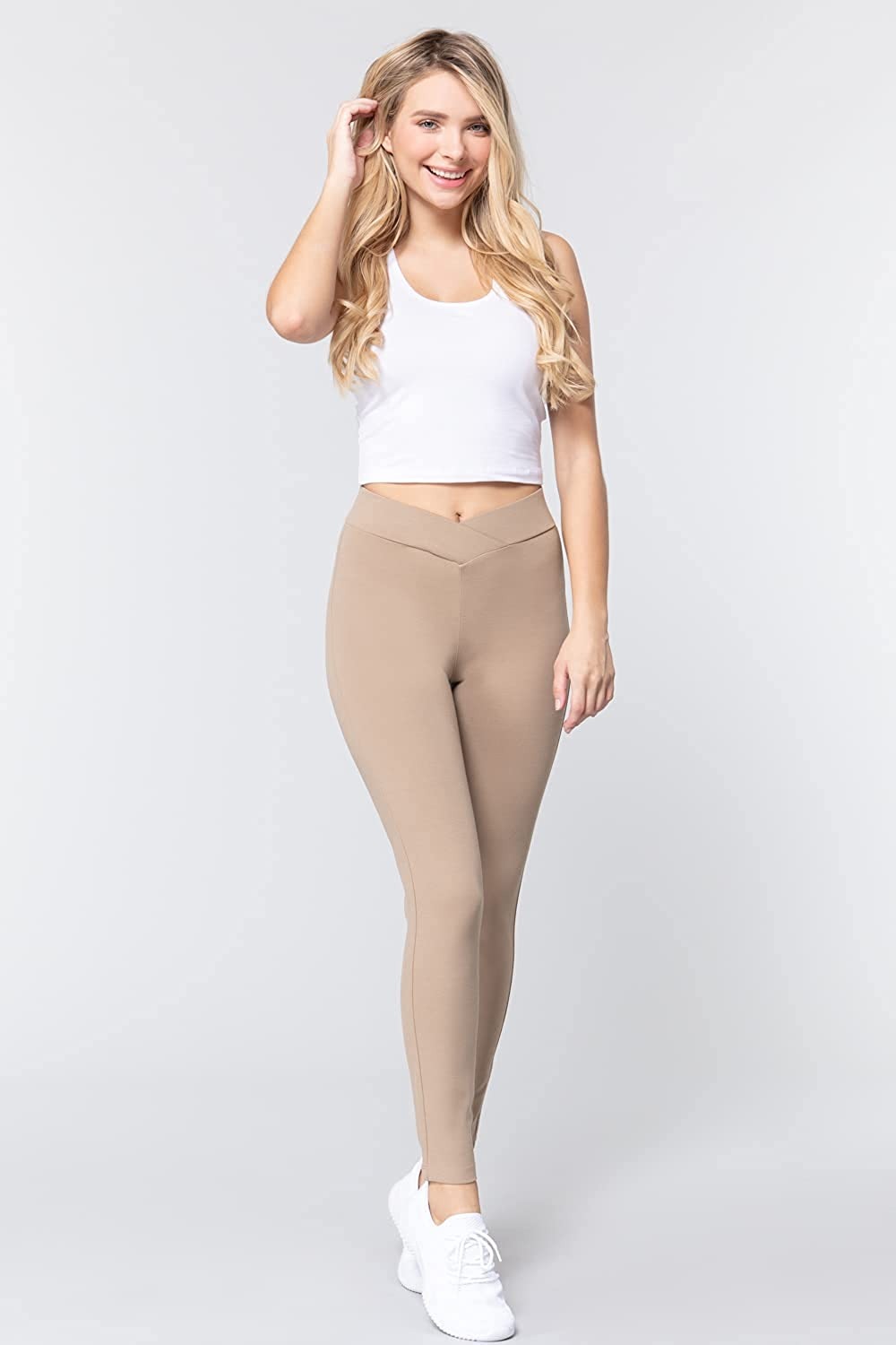 Women's Cross Waist Seagull Shaped Elastic Waist Skinny Ponte Low-Rise Leggings Yoga Pants