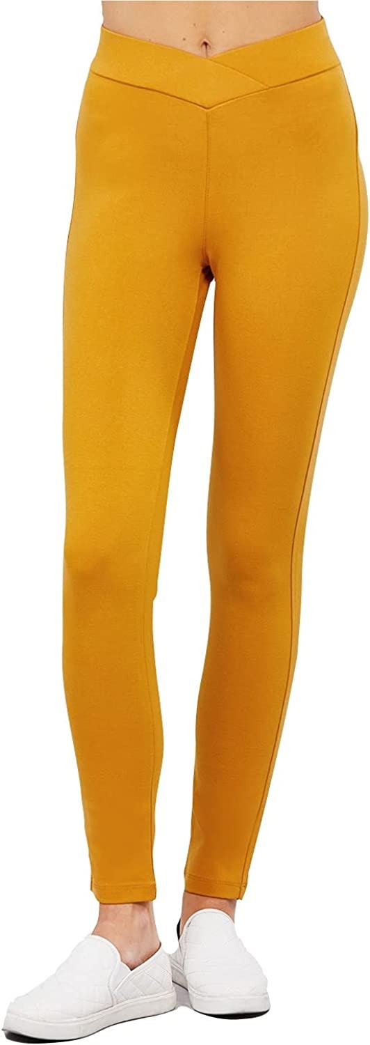 Women's Cross Waist Seagull Shaped Elastic Waist Skinny Ponte Low-Rise Leggings Yoga Pants