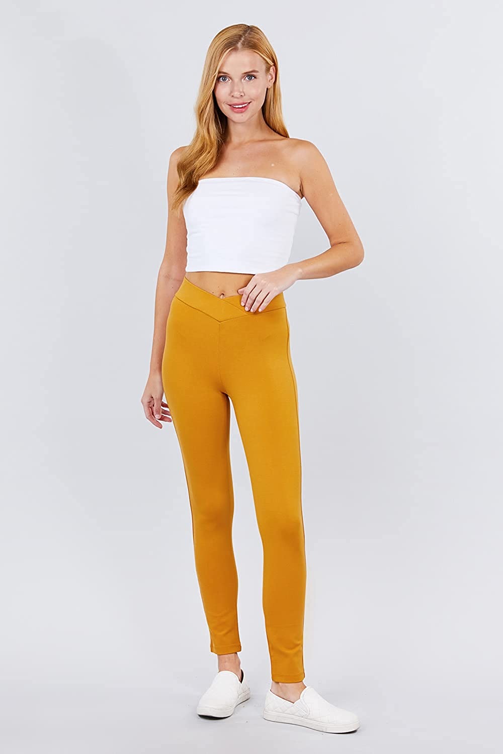 Women's Cross Waist Seagull Shaped Elastic Waist Skinny Ponte Low-Rise Leggings Yoga Pants