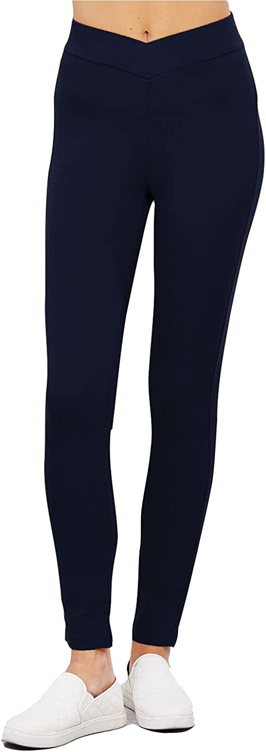 Women's Cross Waist Seagull Shaped Elastic Waist Skinny Ponte Low-Rise Leggings Yoga Pants