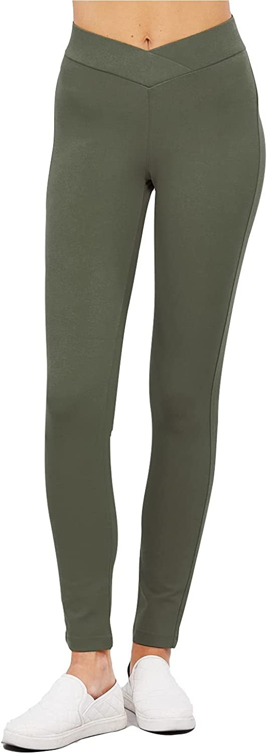 Women's Cross Waist Seagull Shaped Elastic Waist Skinny Ponte Low-Rise Leggings Yoga Pants