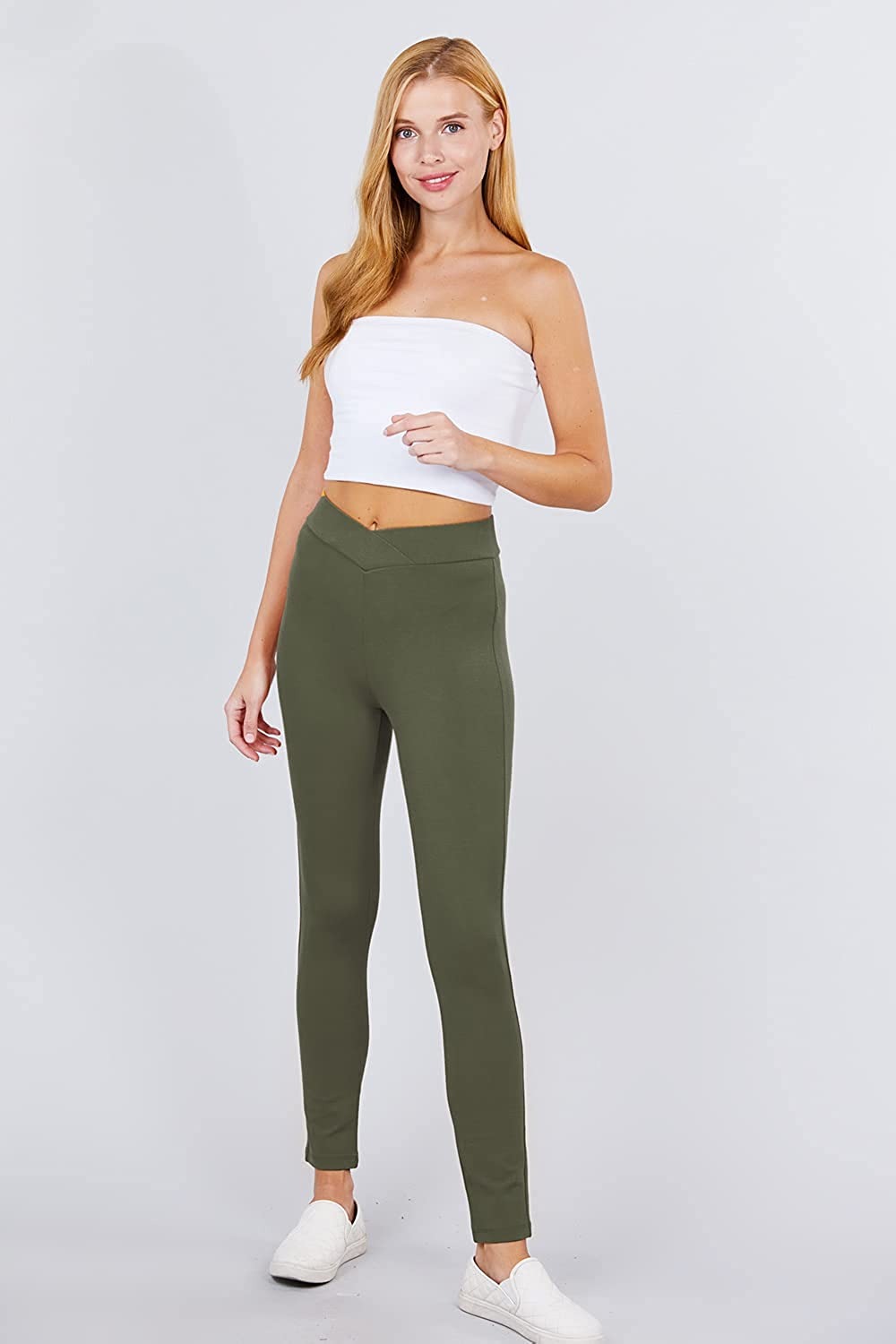 Women's Cross Waist Seagull Shaped Elastic Waist Skinny Ponte Low-Rise Leggings Yoga Pants