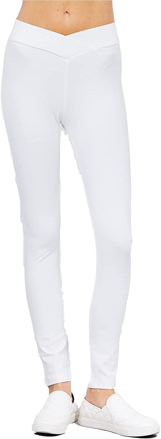 Women's Cross Waist Seagull Shaped Elastic Waist Skinny Ponte Low-Rise Leggings Yoga Pants