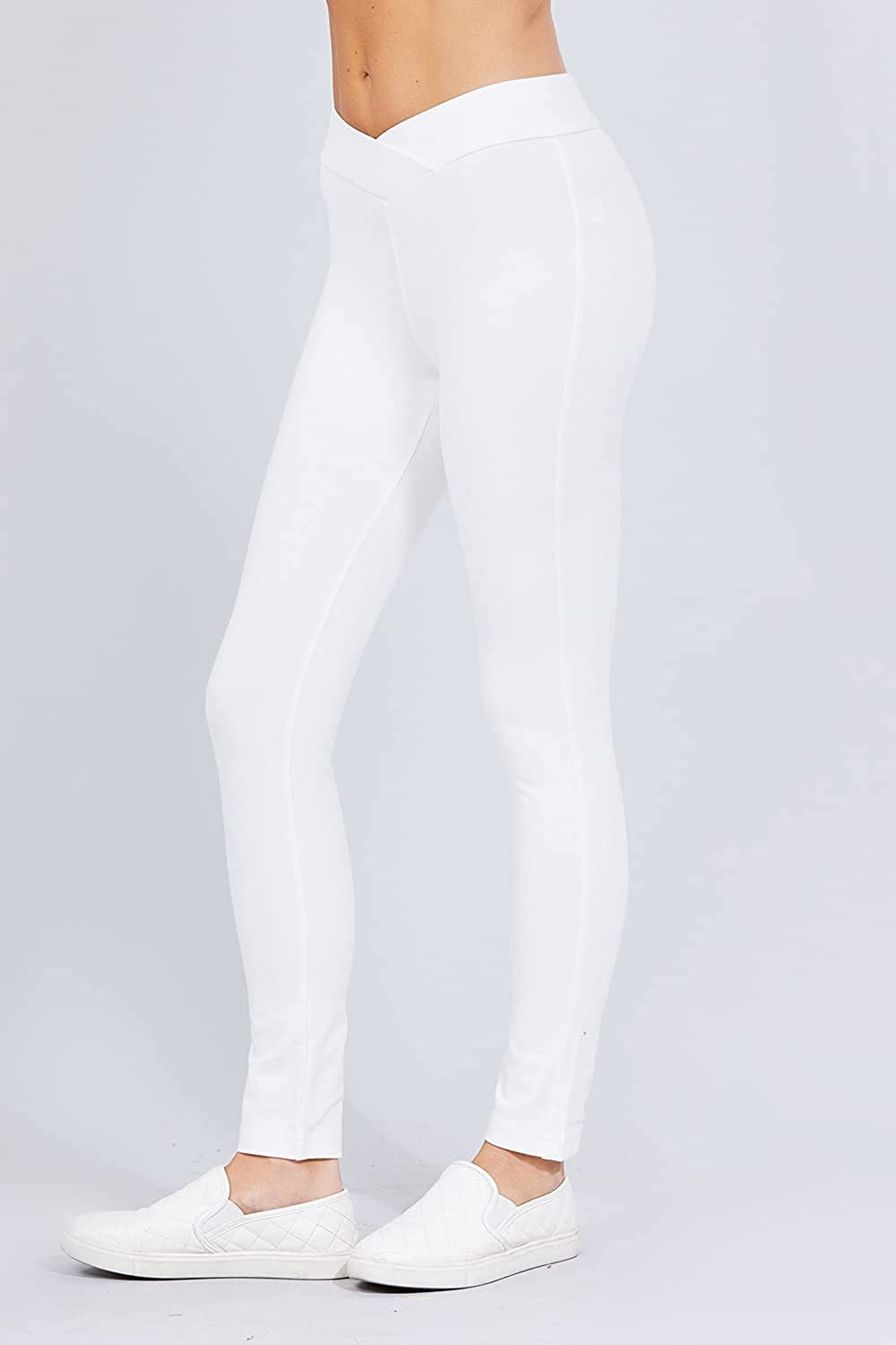Women's Cross Waist Seagull Shaped Elastic Waist Skinny Ponte Low-Rise Leggings Yoga Pants
