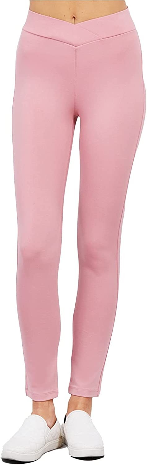 Women's Cross Waist Seagull Shaped Elastic Waist Skinny Ponte Low-Rise Leggings Yoga Pants