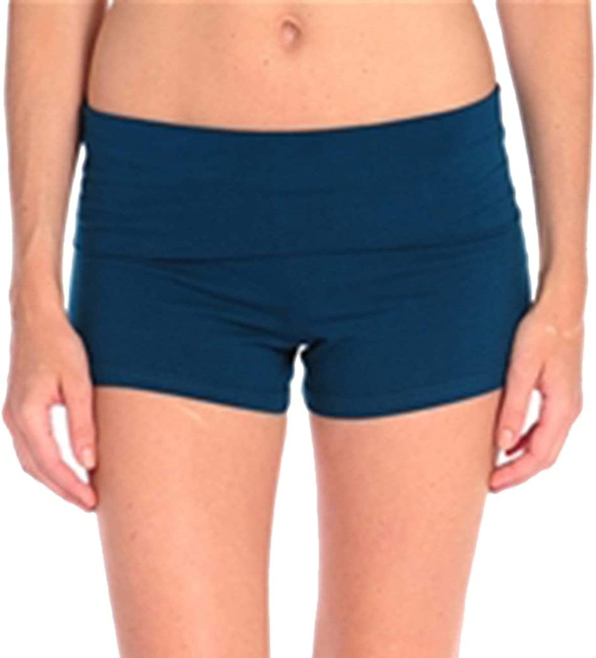 Fold Over Waist Band Contrast Yoga Fold Over Shorts for Women