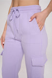 Women's French Terry Cargo Jogger Pants Elastic Drawstring Waistband Sweatpants Lounge Wear