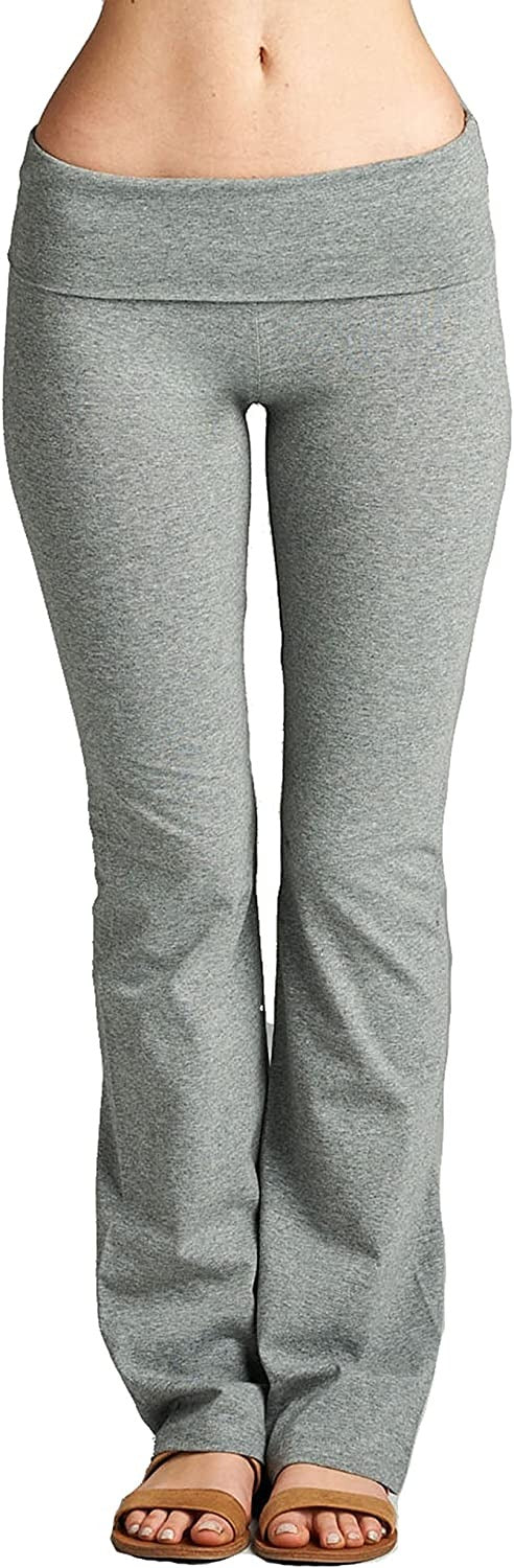 Hollywood Star Fashion Solid Foldover Solid Bootleg Flare Yoga Pants