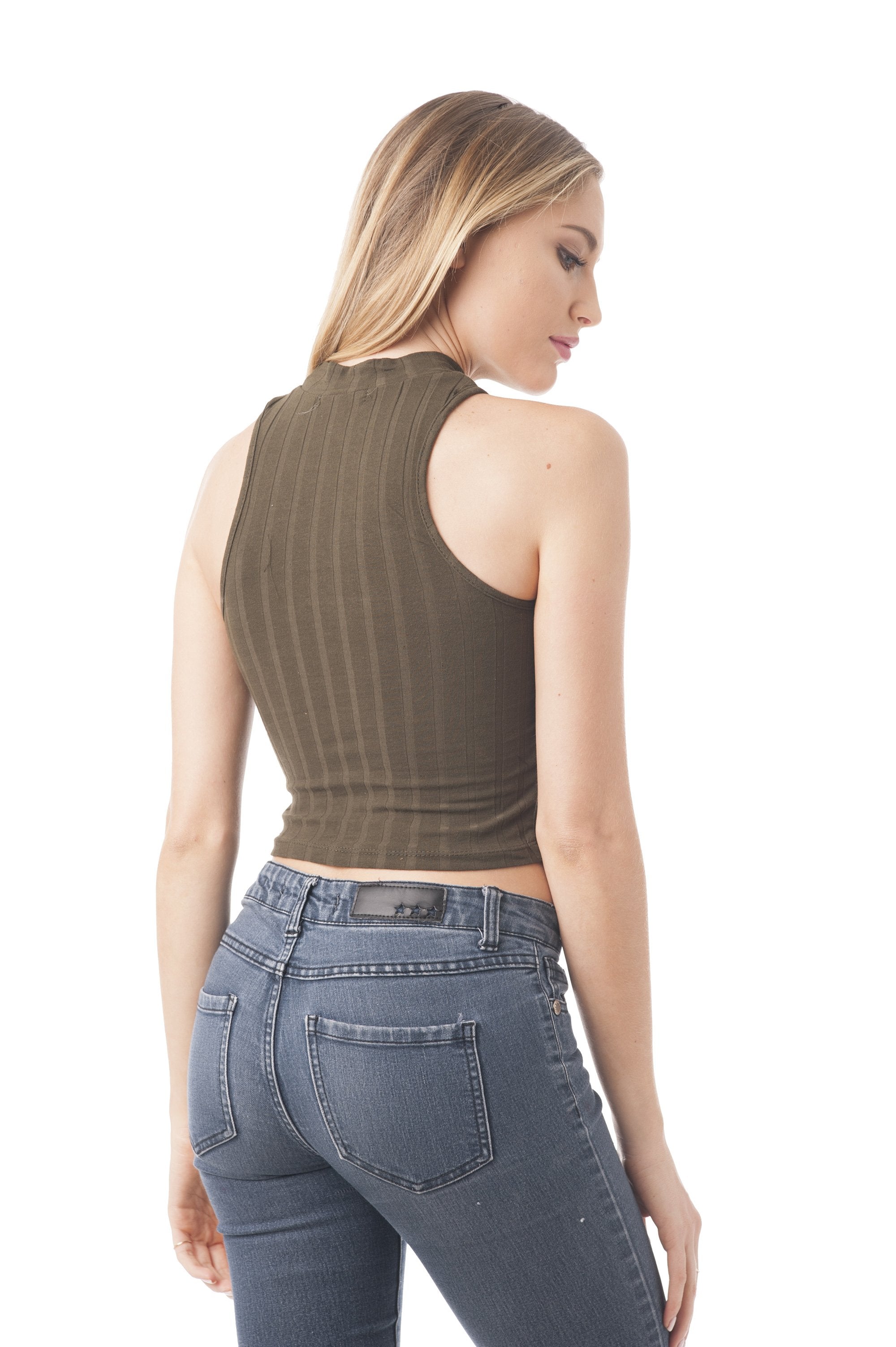 Sleeveless Ribbed Turtle-Neck Crop Top