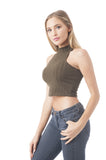 Sleeveless Ribbed Turtle-Neck Crop Top