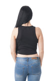 Sleeveless Crew Neck Ribbed Front Knott Crop Top