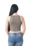 Sleeveless Crew Neck Ribbed Front Knott Crop Top