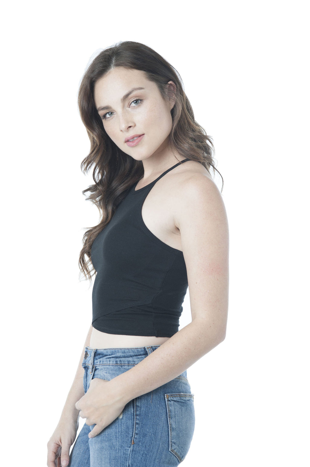 Sleeveless High Neck Ribbed Cami Crop Top