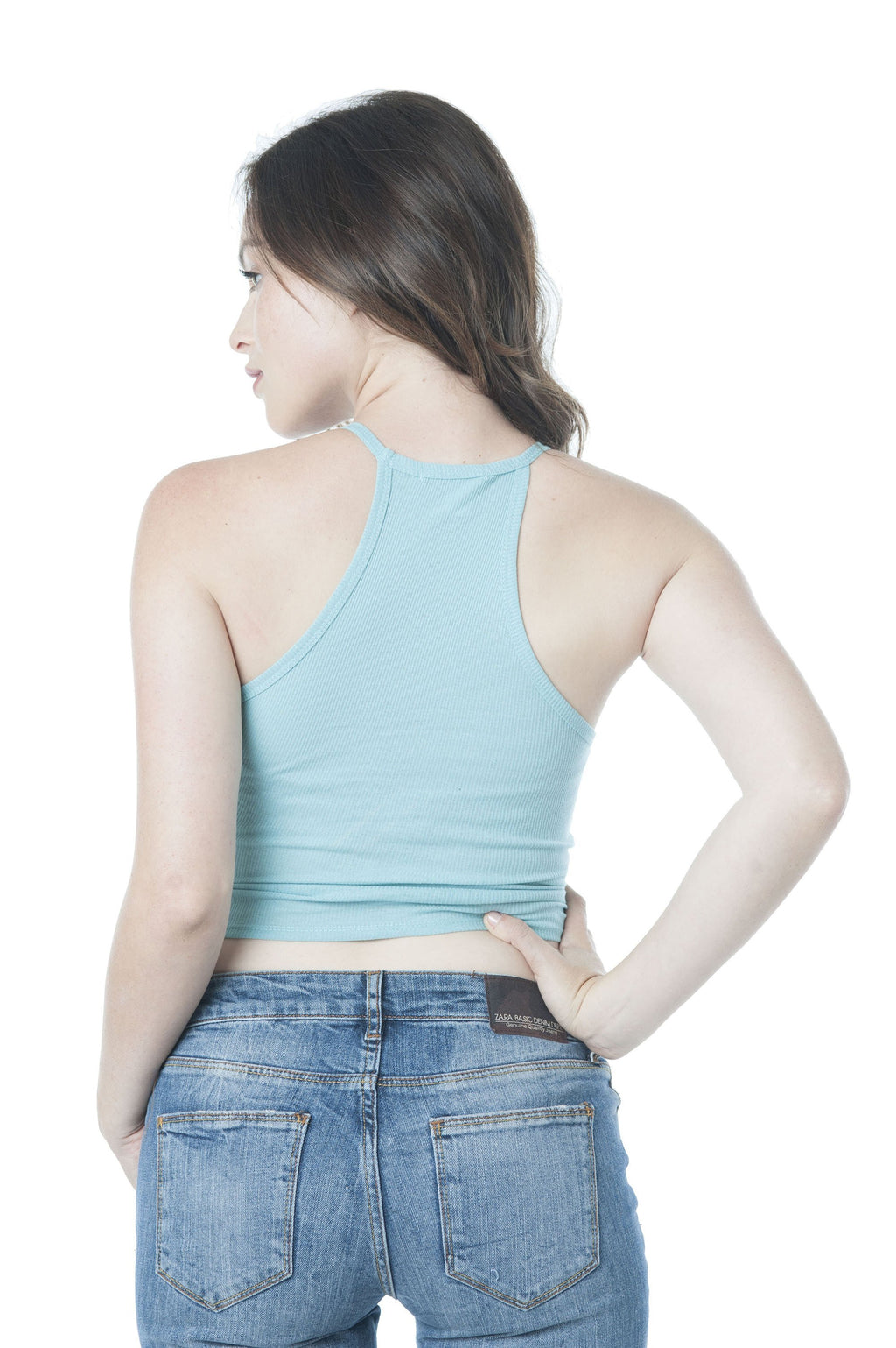 Sleeveless High Neck Ribbed Cami Crop Top