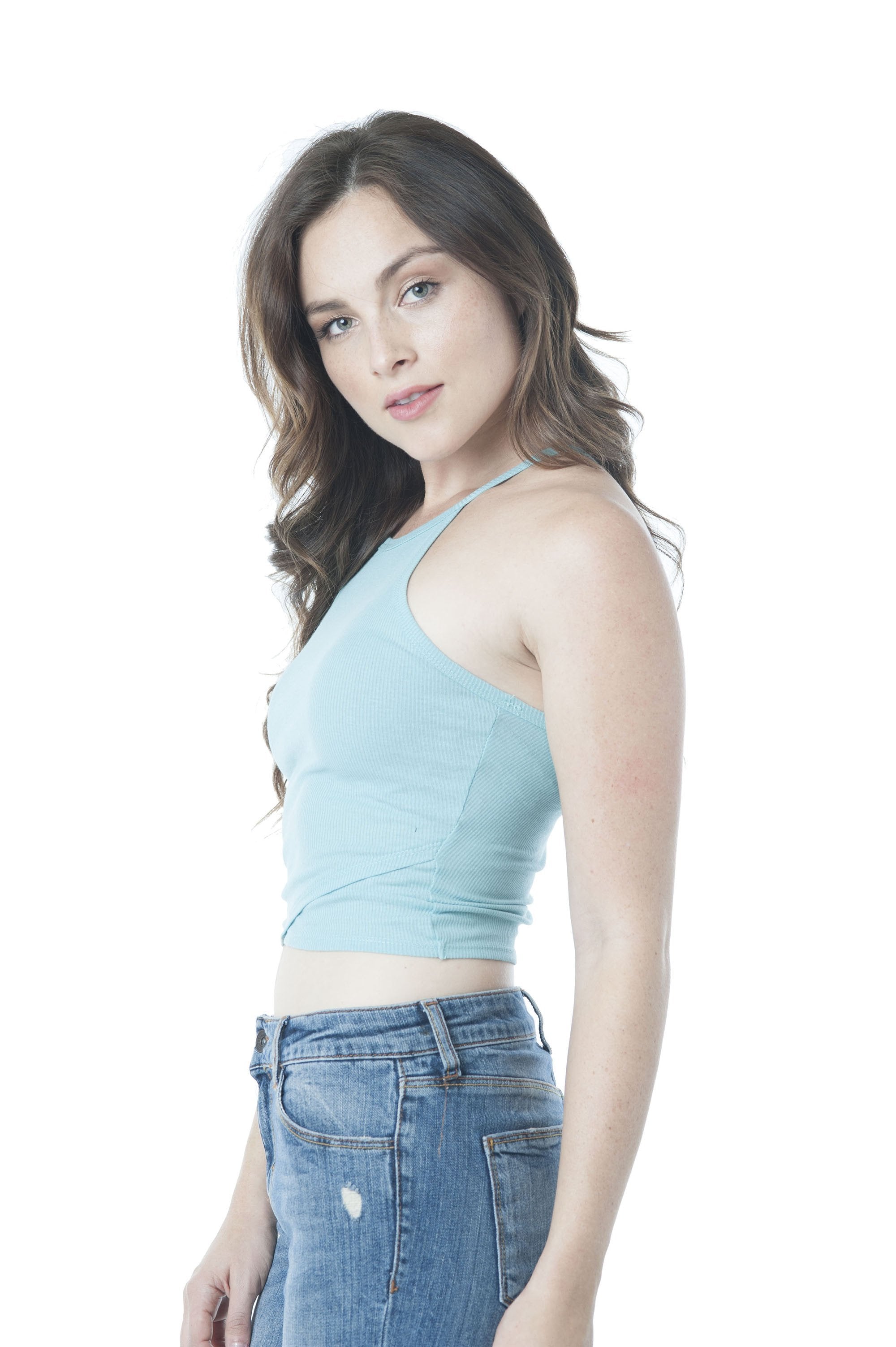 Sleeveless High Neck Ribbed Cami Crop Top