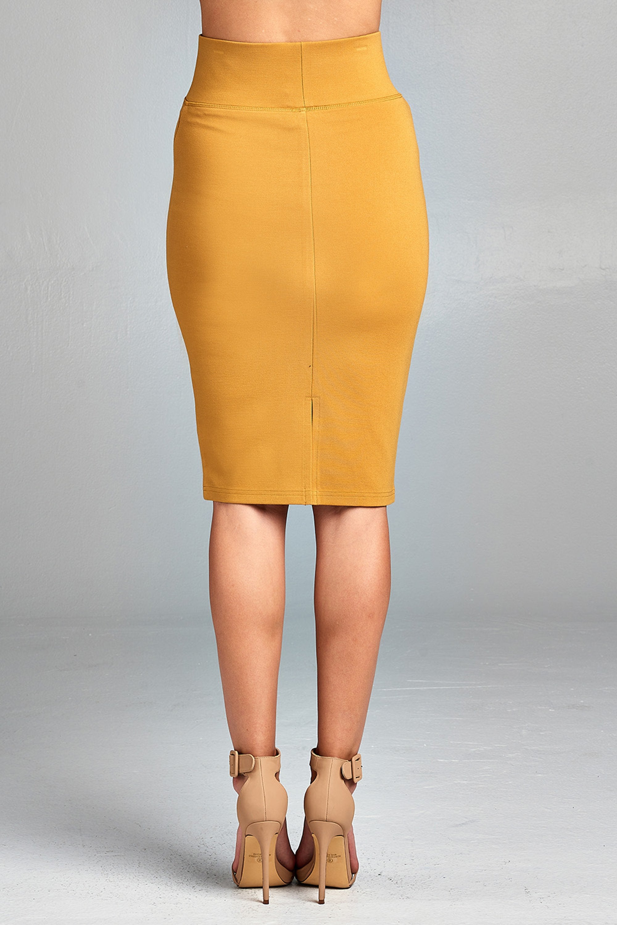 Women's High Rise Basic Long Bodycon Pencil Back Slit Skirt