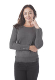 Long Sleeve Crewneck Knit Sweater Top With Button On the Sleeves