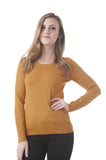 Long Sleeve Crewneck Knit Sweater Top With Button On the Sleeves