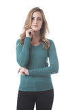 Long Sleeve V Neck Knit Sweater Top With Buttons On The Sleeve