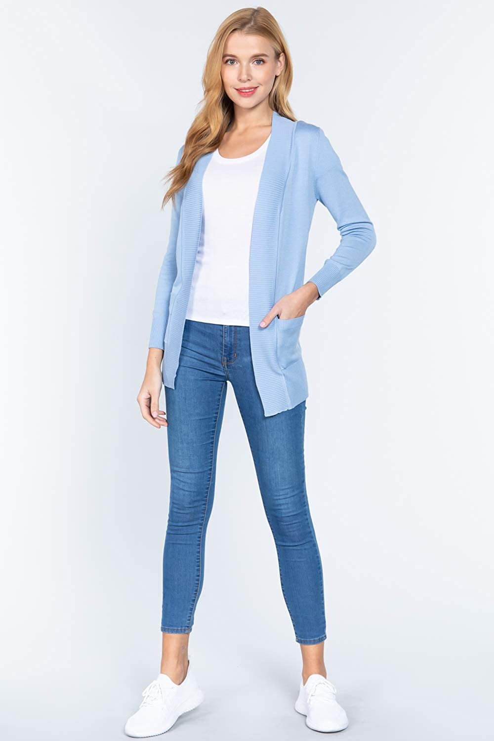 Women's Basic Longline Long Sleeve Open Front Sweater Cardigan Jacket