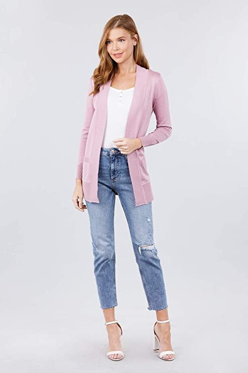 Women's Basic Longline Long Sleeve Open Front Sweater Cardigan Jacket