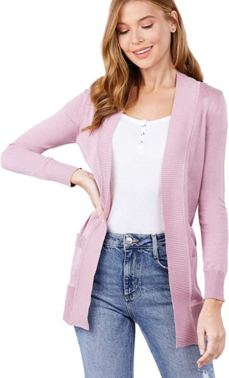 Women's Basic Longline Long Sleeve Open Front Sweater Cardigan Jacket