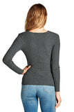 Women's Plus Size Fitted V Neck Ribbed Knit Lightweight Sweater Top