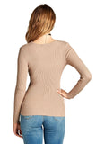 Plain Solid Stretch Fitted Long Sleeve V Neck Ribbed Knit Lightweight Sweater Top