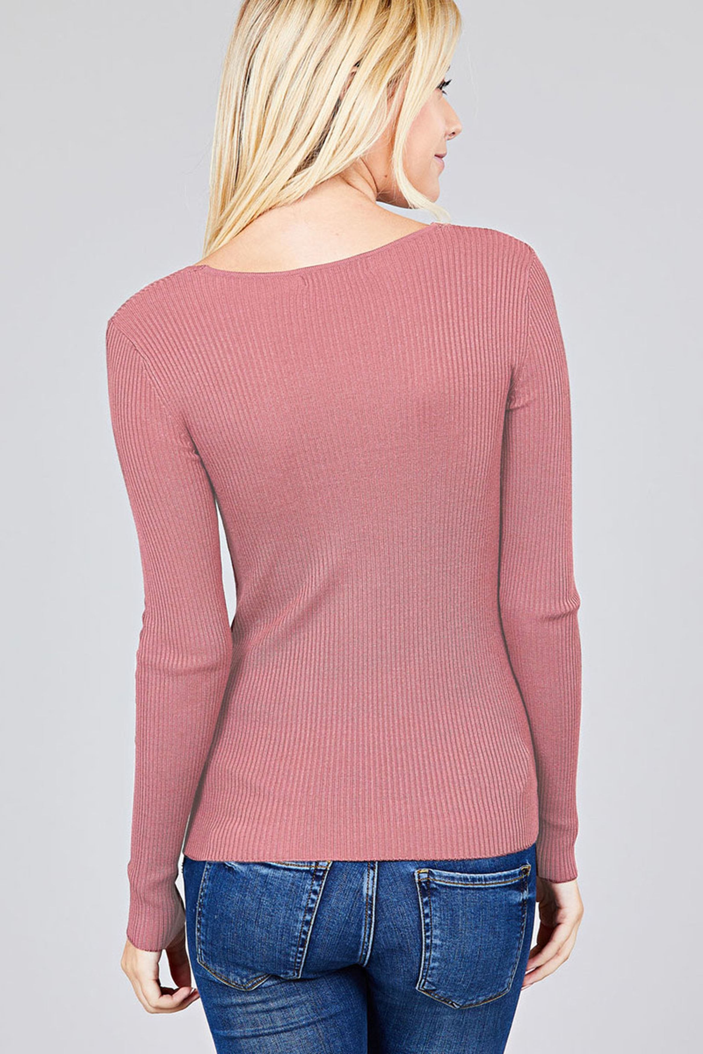 Women's Plus Size Fitted V Neck Ribbed Knit Lightweight Sweater Top