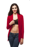 Long sleeve Rib Banded Open Cardigan Sweater With Pockets