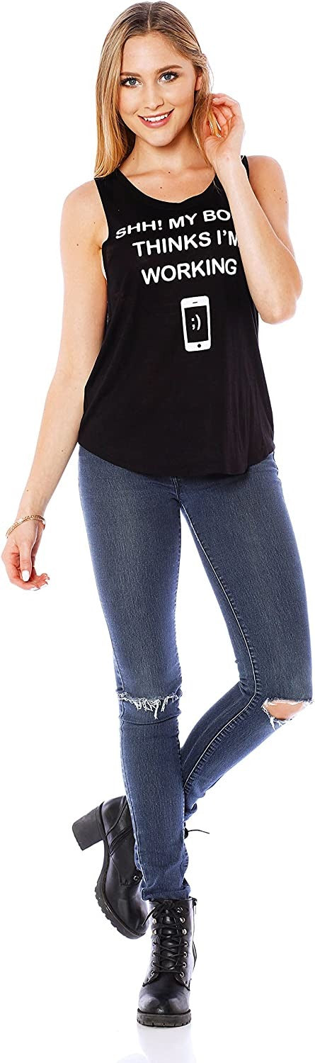 Khanomak Women's Sleeveless Shirt Tank Top Graphic Tee's No One Likes A Shady Beach