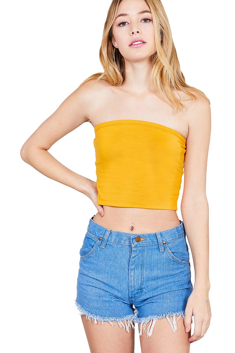 Khanomak Women's Tube Stretch Casual Cotton Bandeau Crop Top