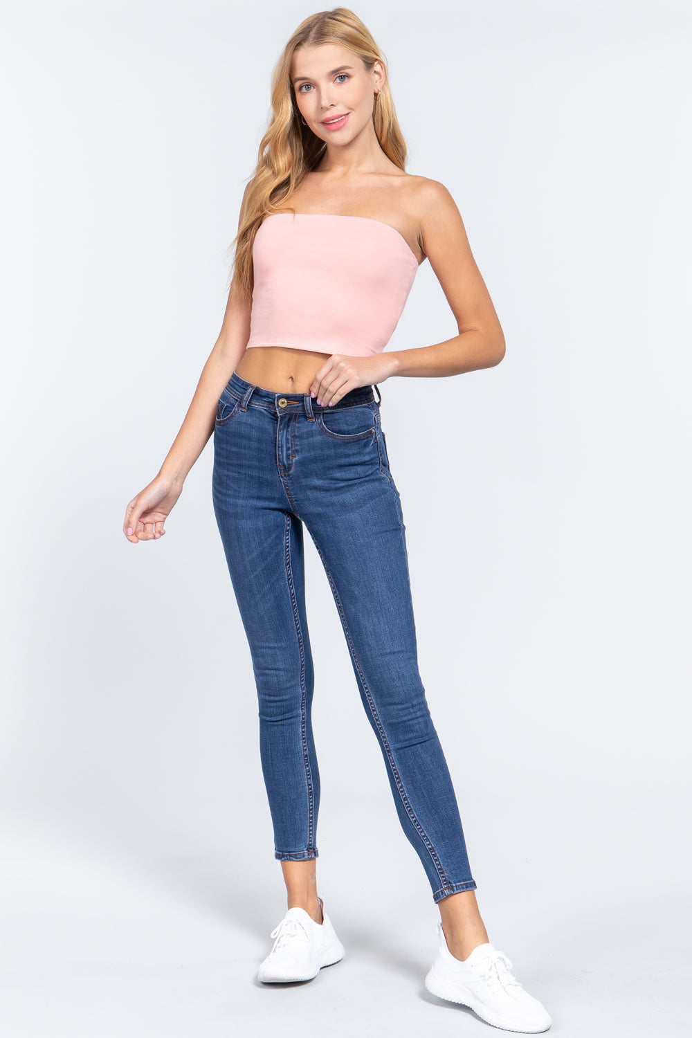 Khanomak Women's Tube Stretch Casual Cotton Bandeau Crop Top