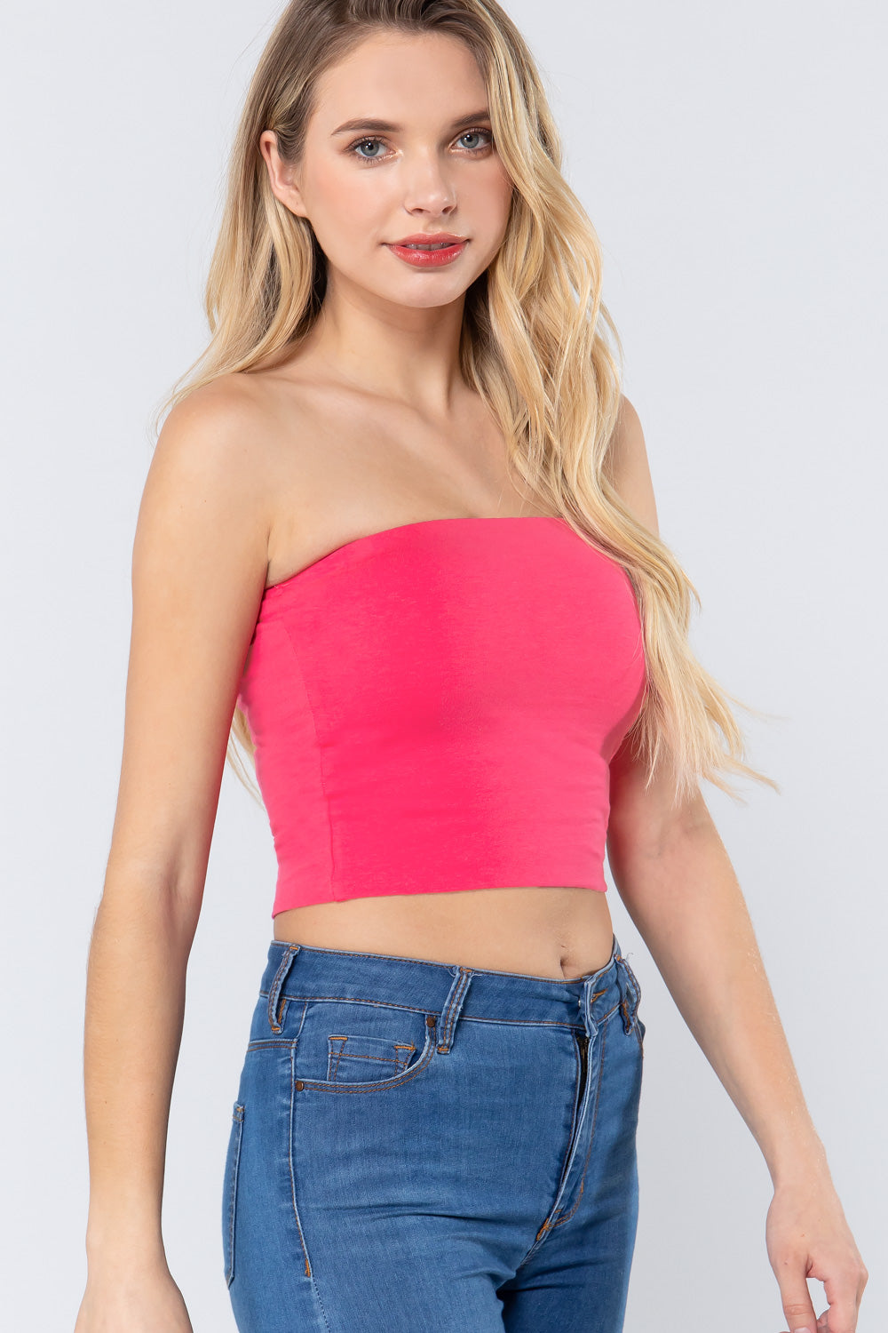 Khanomak Women's Tube Stretch Casual Cotton Bandeau Crop Top