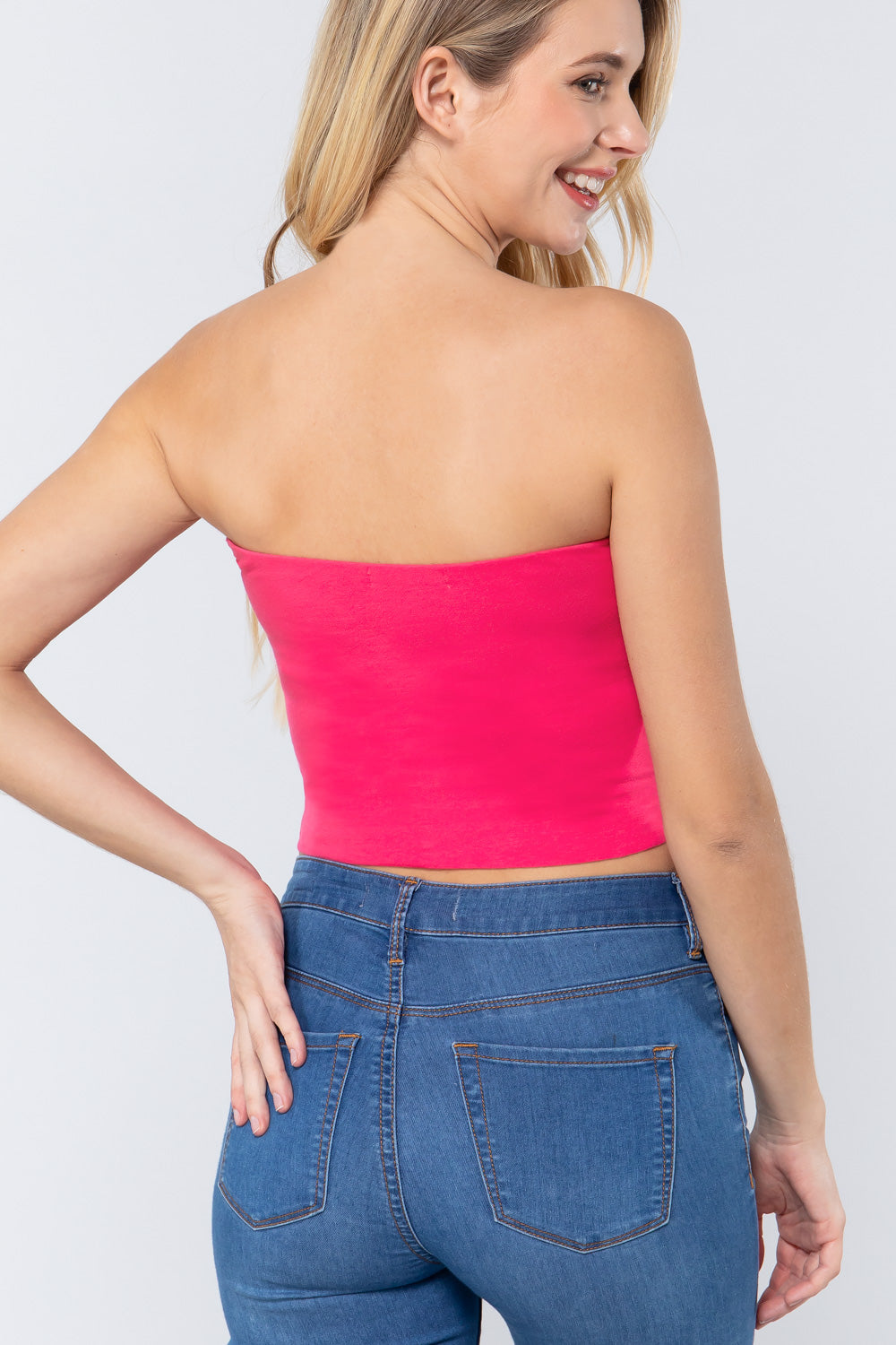 Khanomak Women's Tube Stretch Casual Cotton Bandeau Crop Top