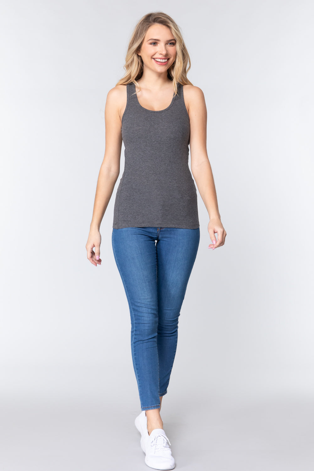 Womens-Sleeveless Racerback Scoop Neck Tank Top