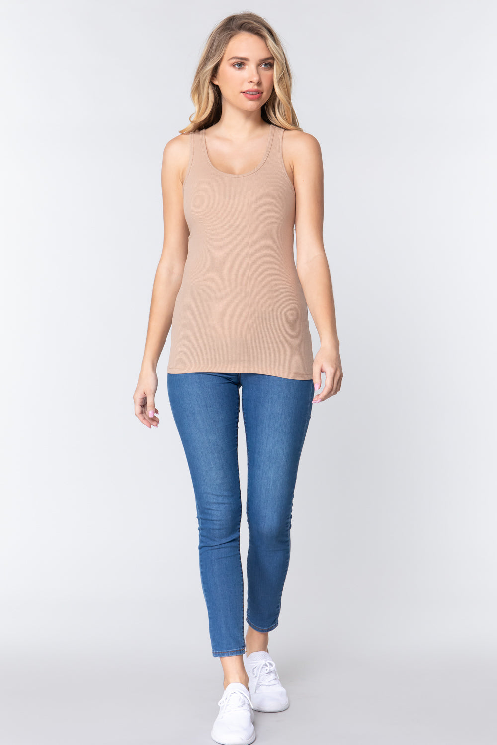 Womens-Sleeveless Racerback Scoop Neck Tank Top