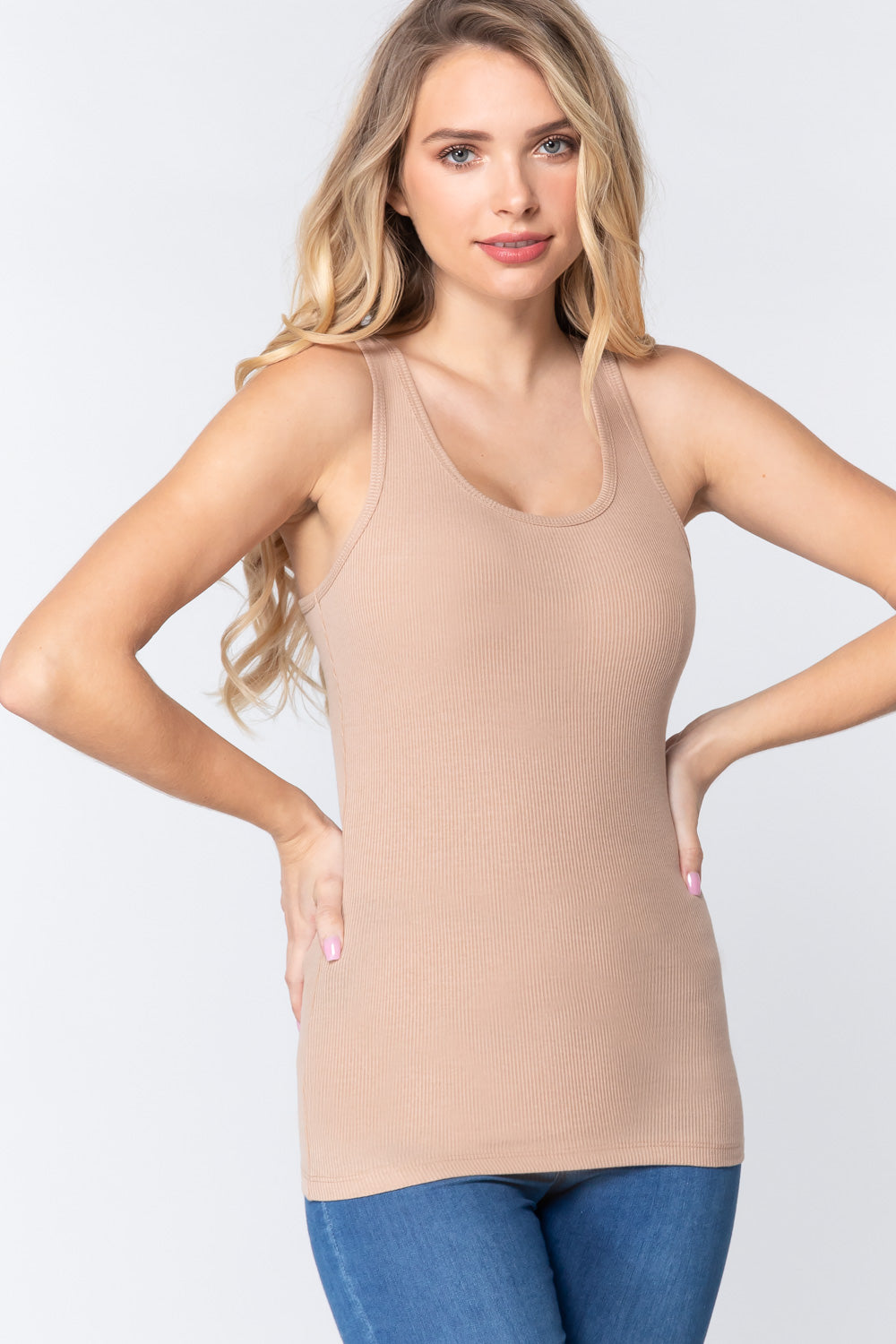Womens-Sleeveless Racerback Scoop Neck Tank Top