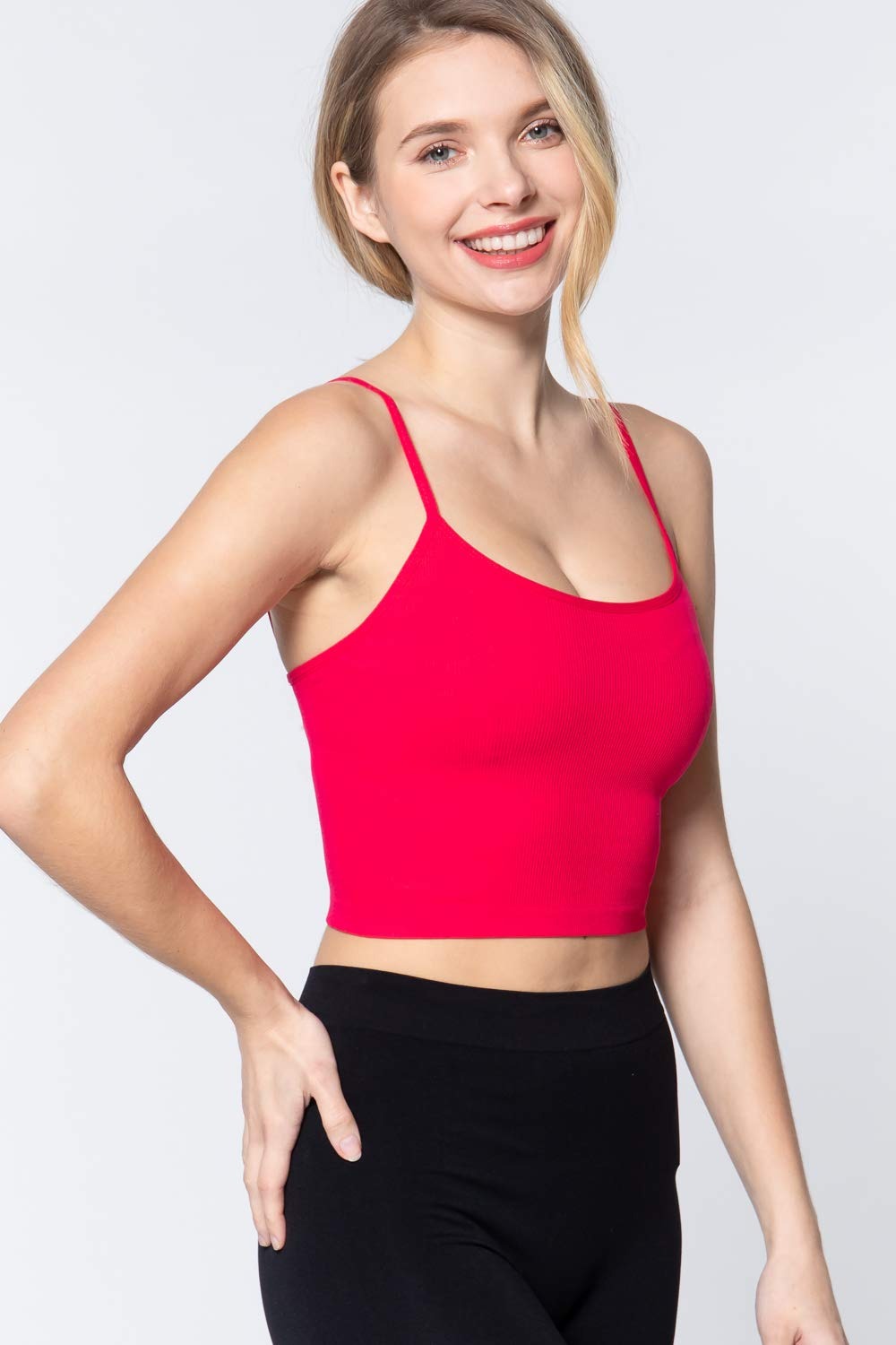 Women's Round Neck Cami Ribbed Seamless Active Crop Top