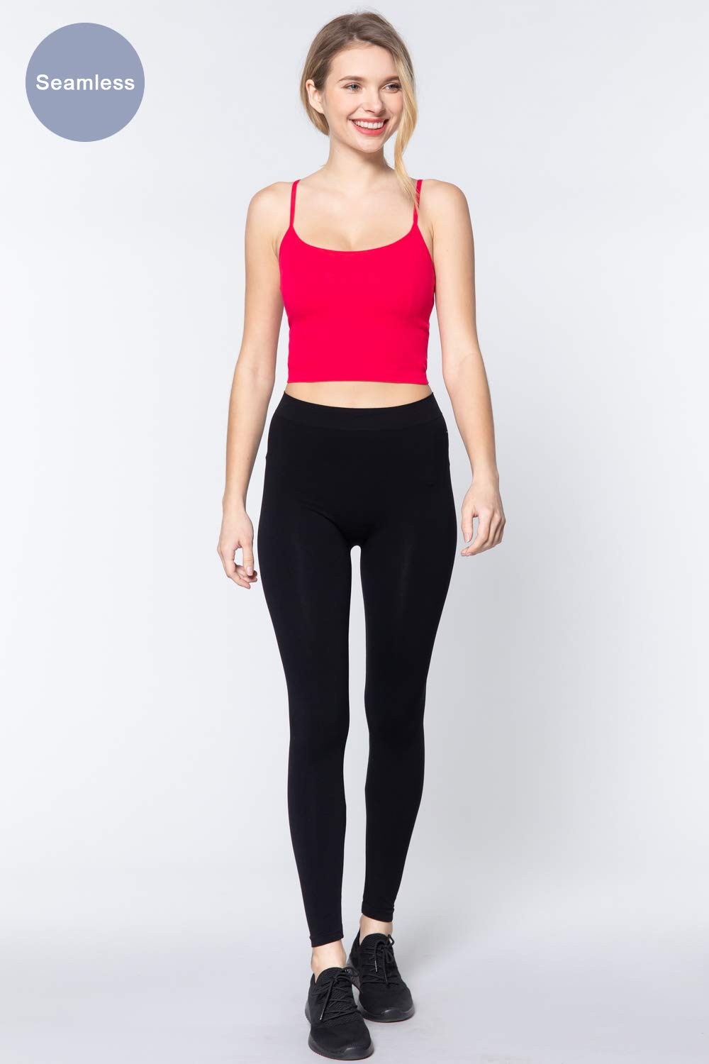 Women's Round Neck Cami Ribbed Seamless Active Crop Top