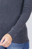 Cotton Blend Thermal V Neck Knit Top for women long sleeves