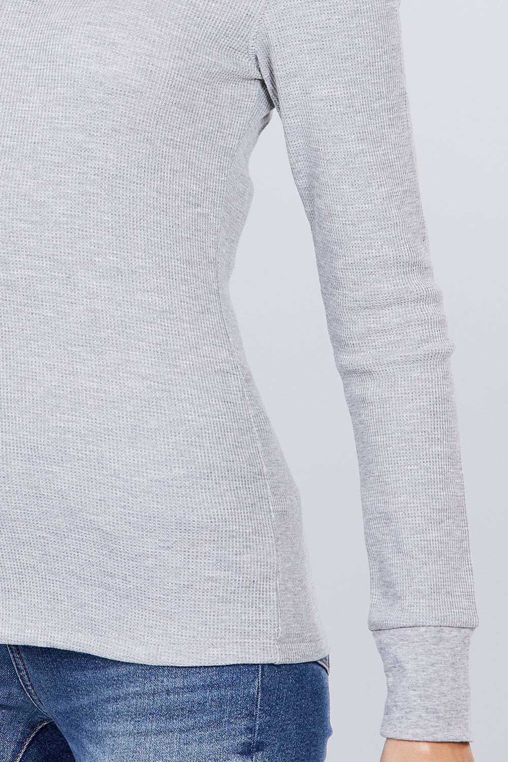 Cotton Blend Thermal V Neck Knit Top for women long sleeves