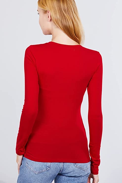 Khanomak Women's Long Sleeve Crew Cotton Spandex Jersey Top1