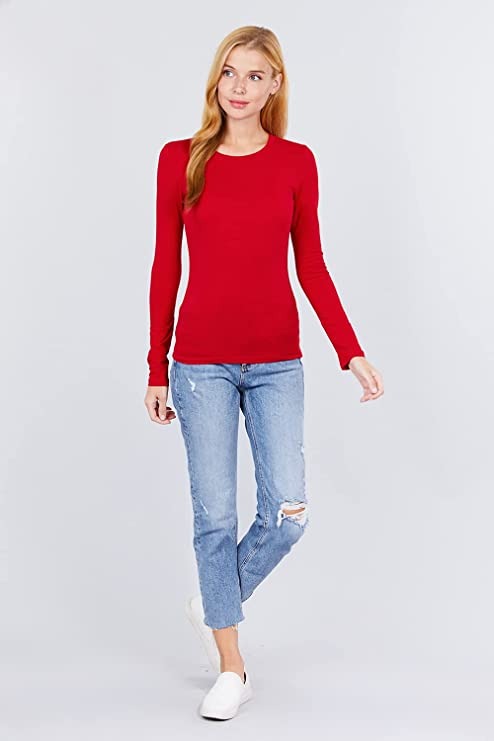 Khanomak Women's Long Sleeve Crew Cotton Spandex Jersey Top1