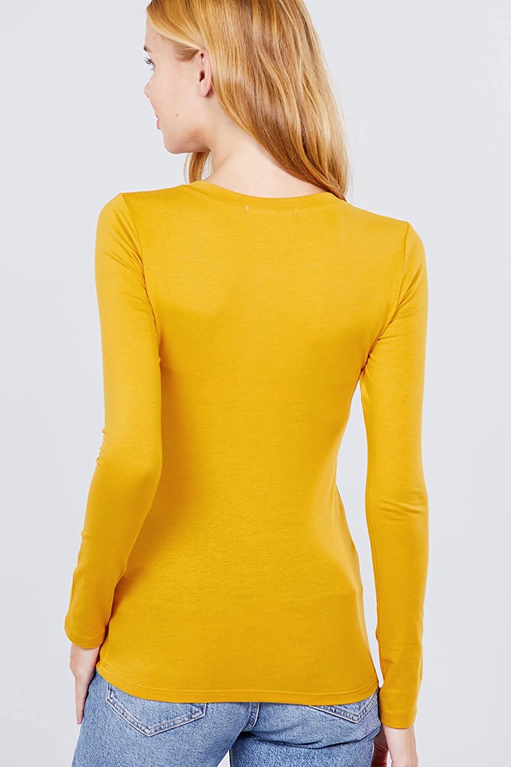 Khanomak Women's Long Sleeve Crew Cotton Spandex Jersey Top0