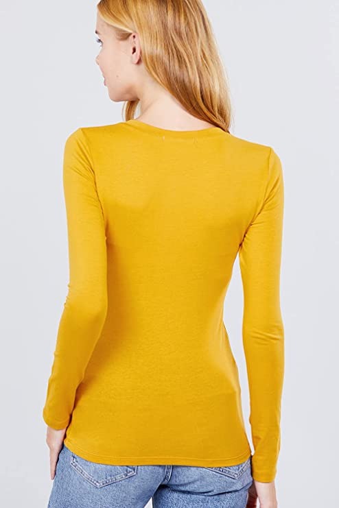 Khanomak Women's Long Sleeve Crew Cotton Spandex Jersey Top1